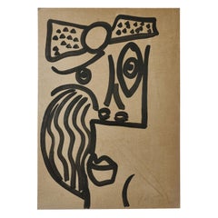 Peinture de Peter Keil, acrylique sur panneau, « The Lady », signée, vers 1974, sans cadre