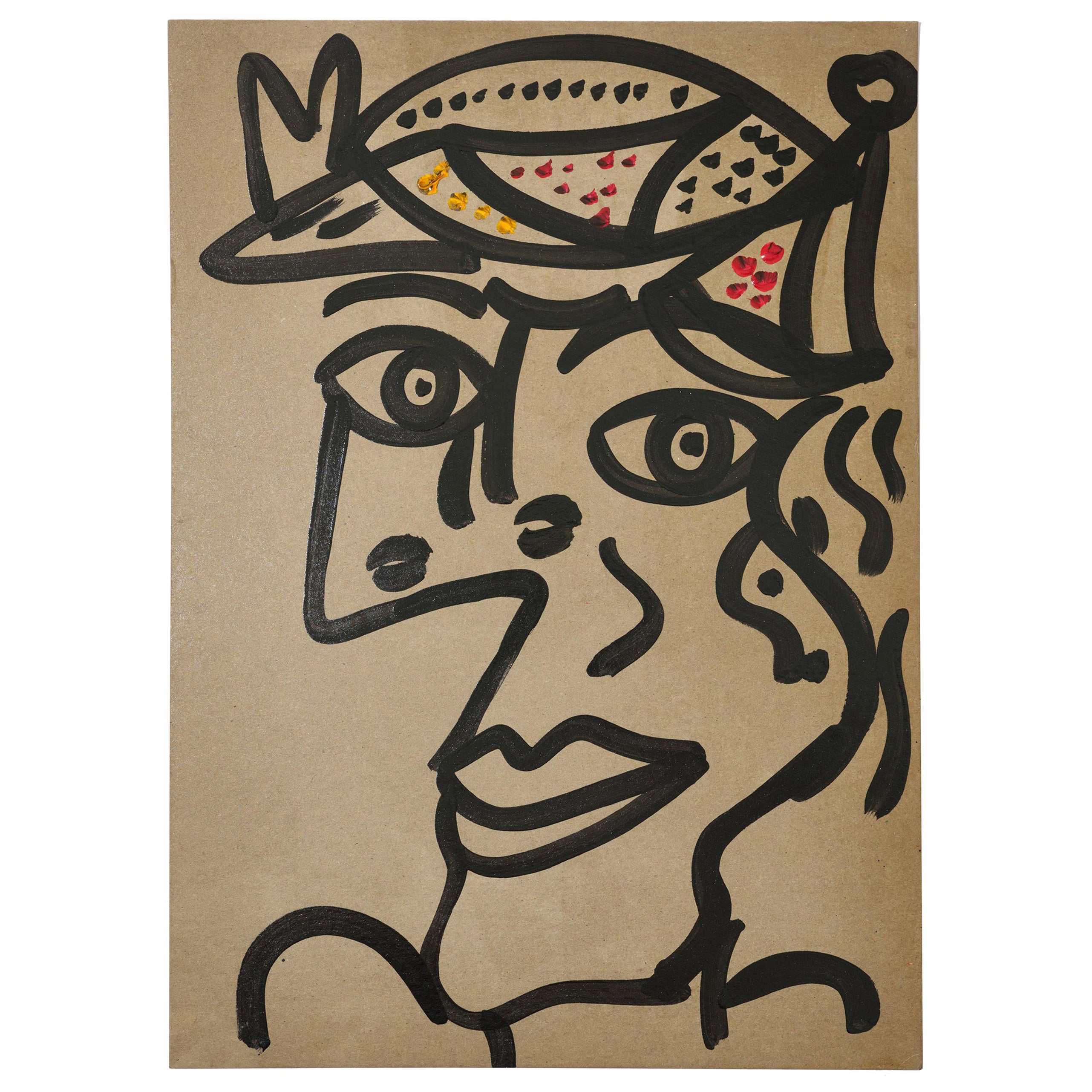 Painting by Peter Keil, Acrylic On Grey Board Paper, Germany, C 1970, No Frame