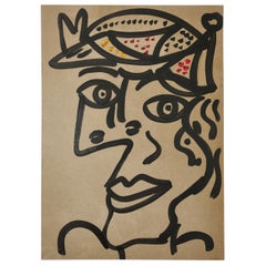 Painting by Peter Keil, Acrylic On Grey Board Paper, Germany, C 1970, No Frame