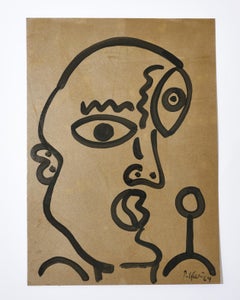 Painting by Peter Keil, Acrylic On Grey Paper, Signed, C 1964, No Frame