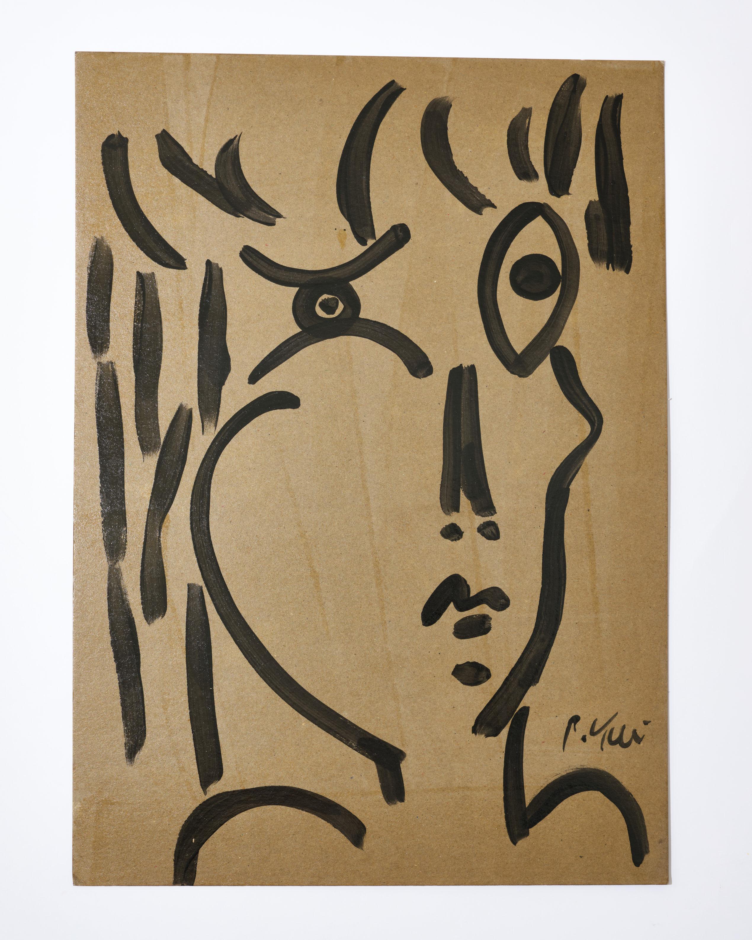Gemälde von Peter Keil, Acryl auf grauem Papier, Deutschland, signiert, ca. 1974, ohne Rahmen im Angebot 4