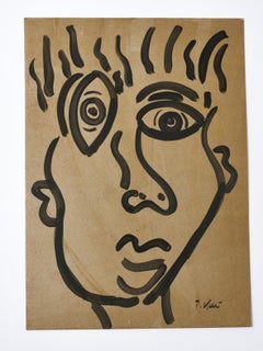 Painting by Peter Keil, Acrylic On Grey Paper, Germany, Signed, C 1970, No Frame