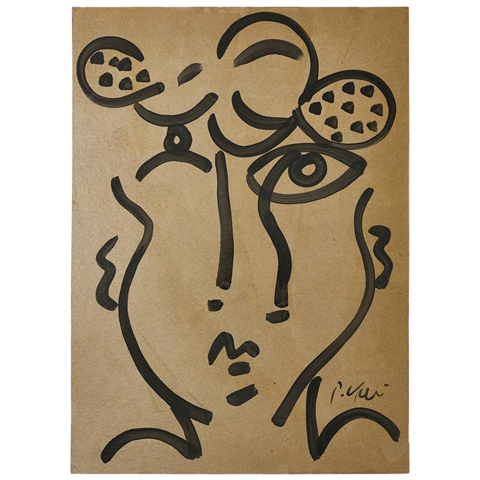 Painting by Peter Keil, Acrylic On Grey Paper, Signed, No Frame, Germany, Art