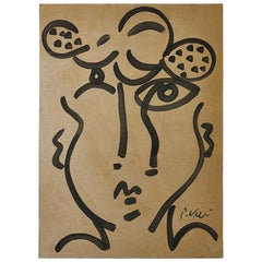 Painting by Peter Keil, Acrylic On Grey Paper, Signed, No Frame, Germany, Art