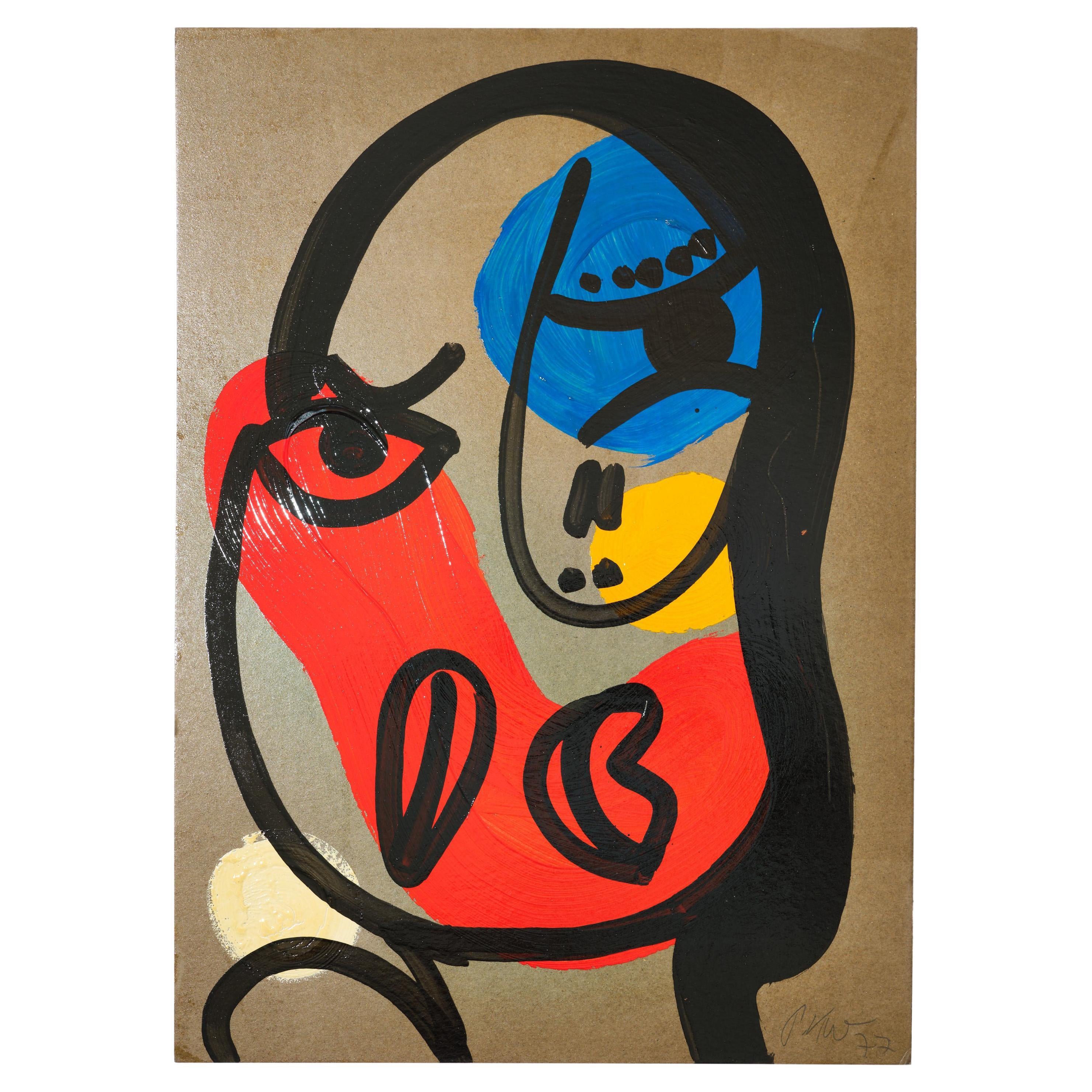 Gemälde von Peter Keil, Acryl auf Papier, C 1977, rot/blau/gelb, ohne Rahmen