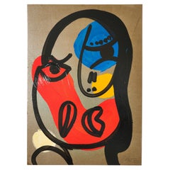 Gemälde von Peter Keil, Acryl auf Papier, C 1977, rot/blau/gelb, ohne Rahmen