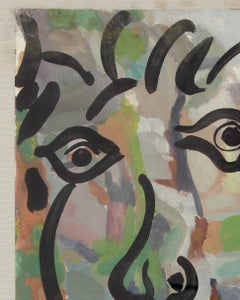 Painting by Peter Keil, C 1959, The Lion Face", Acrylic on Paper, C 1959, Framed