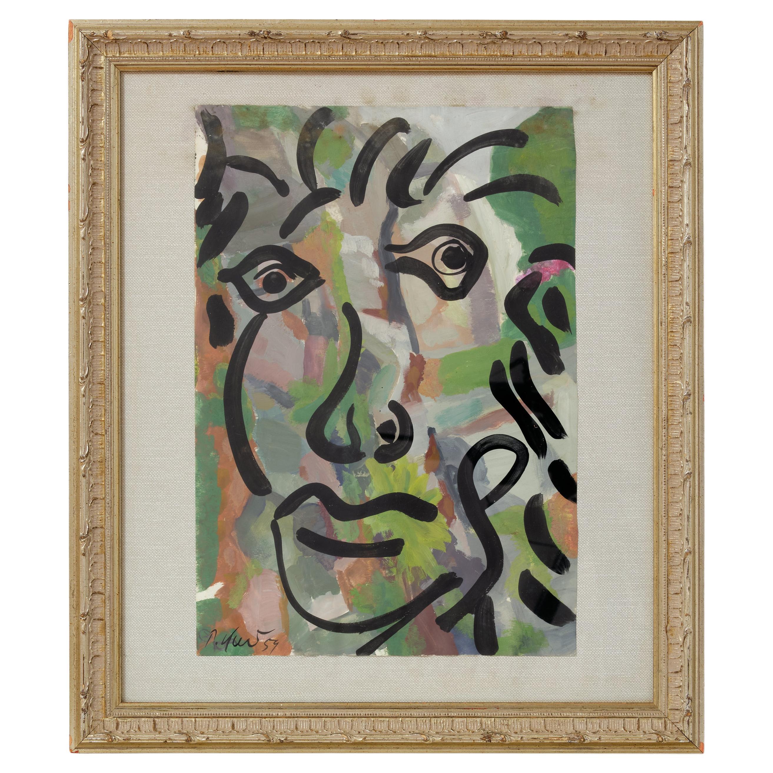 Modern Figurative Acrylic Painting on Paper in the Style of Egon ...
