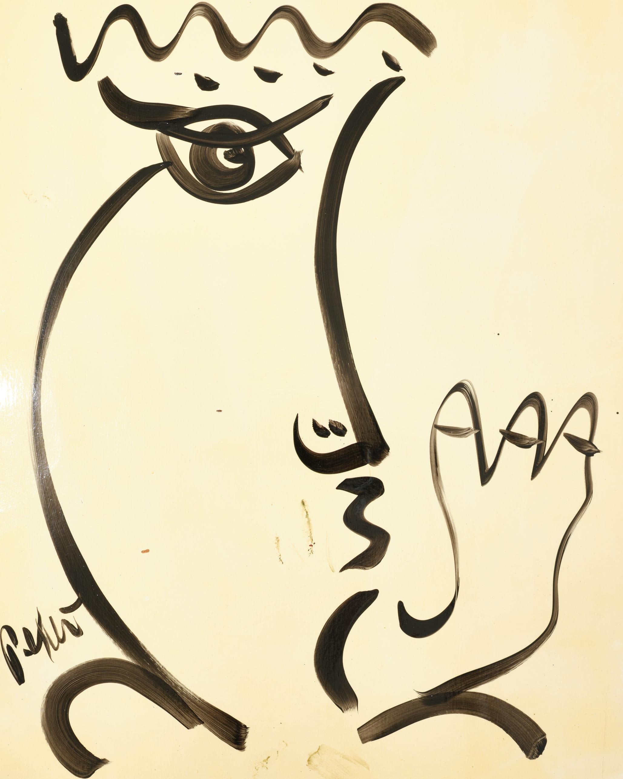 Mid-Century Modern Painting by Peter Keil, C 1964, Germany, Face On Paper, Signed, No Frame, Modern For Sale