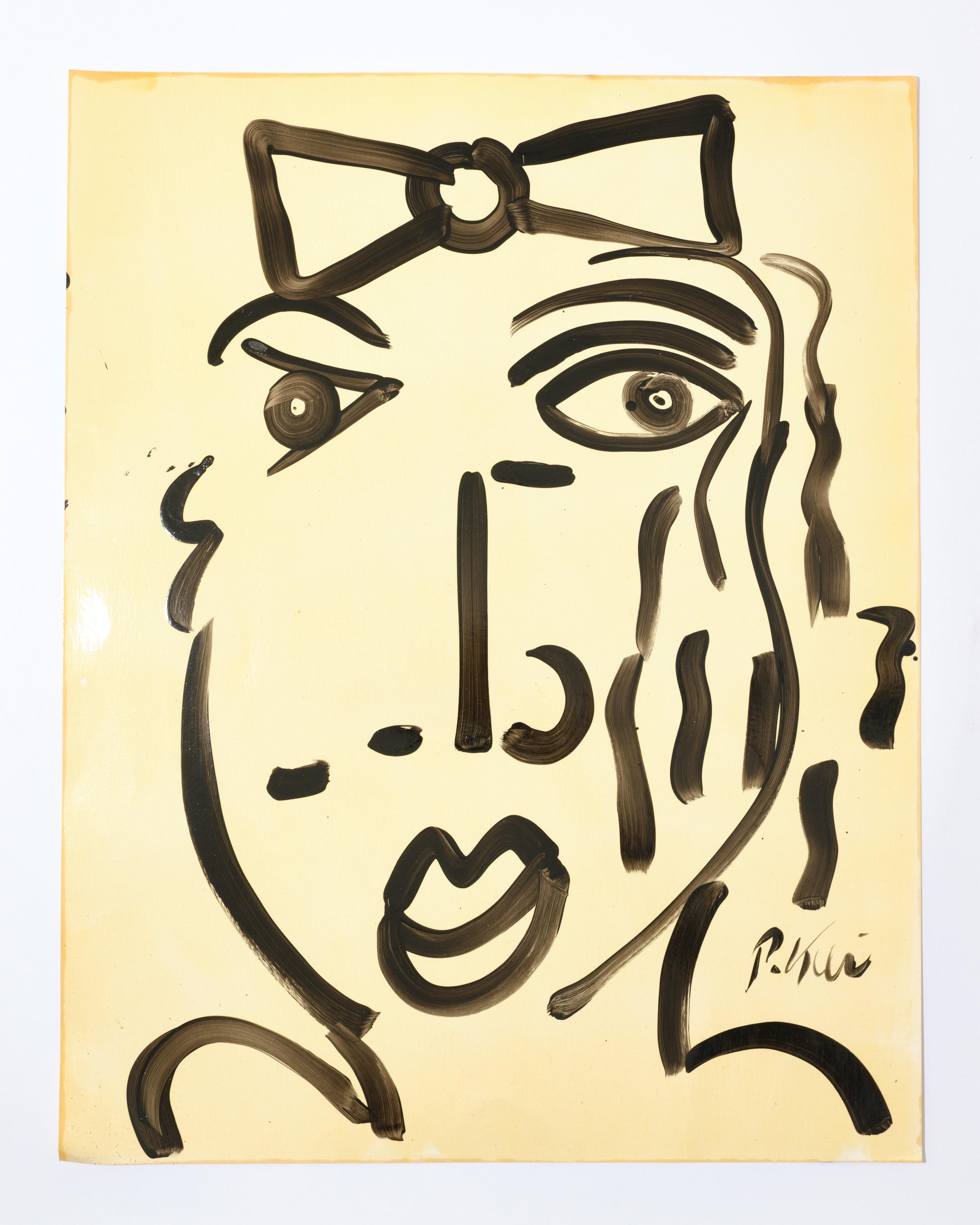 Gemälde von Peter Keil, Lady With A Bow, Acryl auf Papier, ca. 1964, signiert im Angebot 3