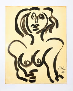 Peinture de Peter Keil, femme nue sur papier, Allemagne, vers 1964, sans cadre, signée