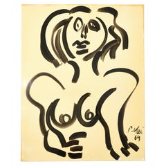 Painting by Peter Keil, C 1964, Nude Lady on Paper, Germany, No Frame, Signed