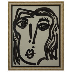 Gemälde von Peter Keil, ca. 1969, „Die Dame“, Schwarz-Weiß