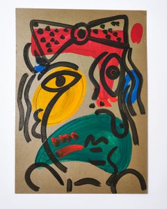 Painting by Peter Keil, C 1970, Acrylic on Board, Yellow, Red, No Frame, Germany