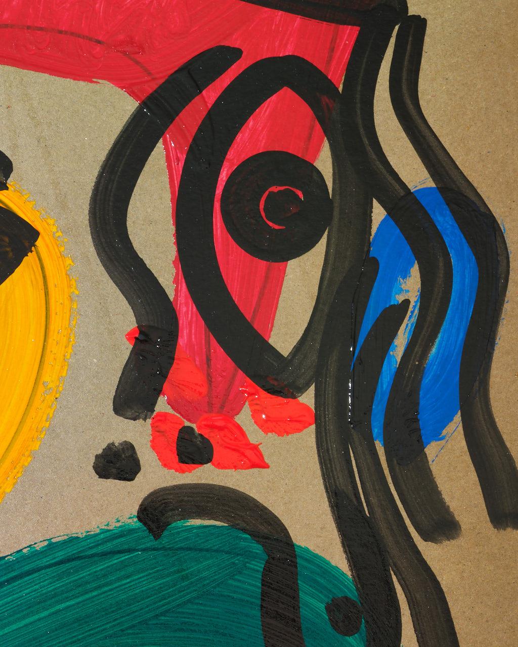 Gemälde von Peter Keil, um 1970, Acryl auf Karton, Deutschland, ohne Rahmen, rot, gelb im Zustand „Gut“ im Angebot in New York, NY