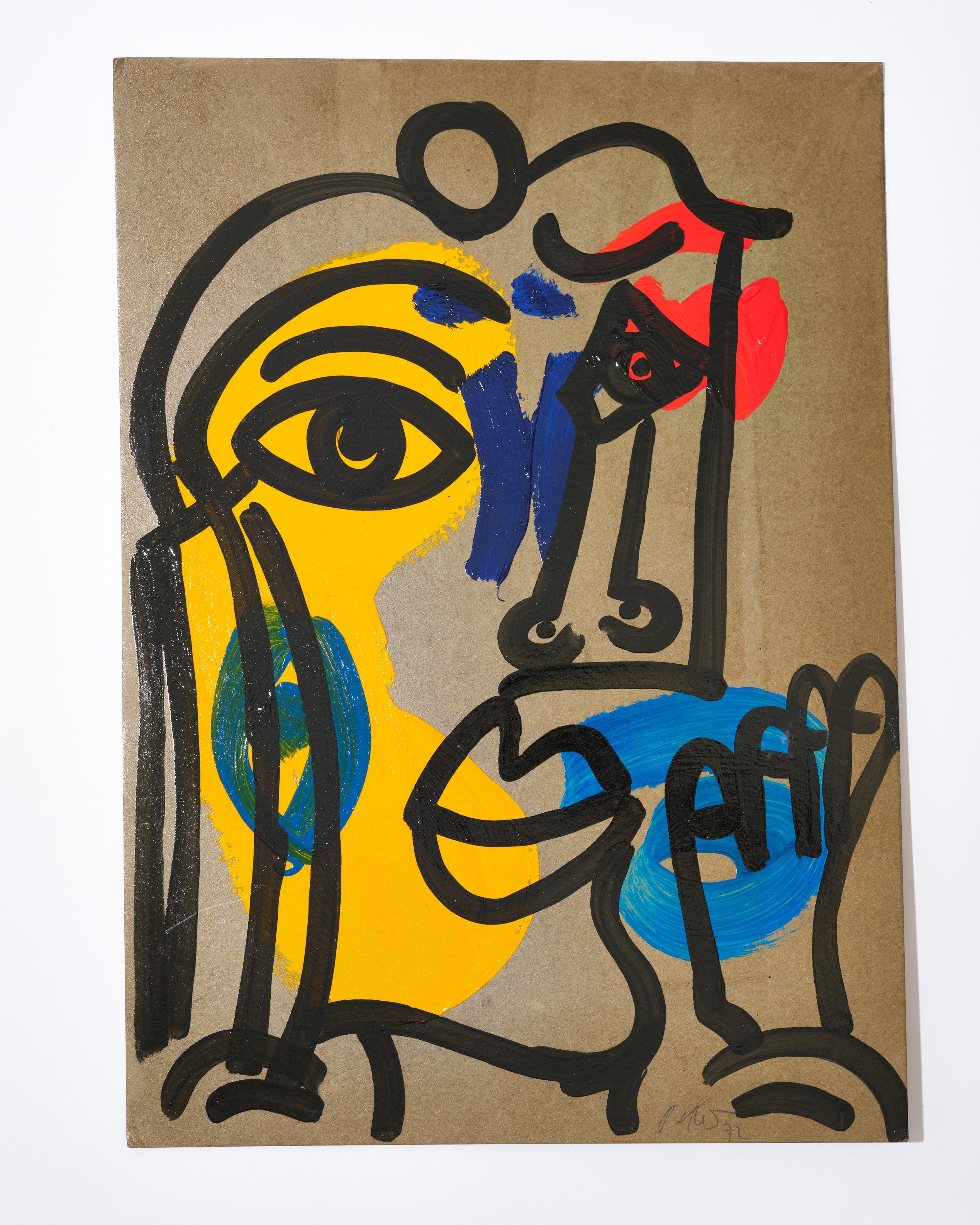 Gemälde von Peter Keil, ca. 1970, Acryl auf Karton, kein Rahmen, signiert, Deutschland im Angebot 5