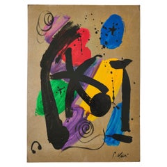 Painting by Peter Keil, C 1970, Acrylic on Board, Red/Blue/Green/Yellow/Purple