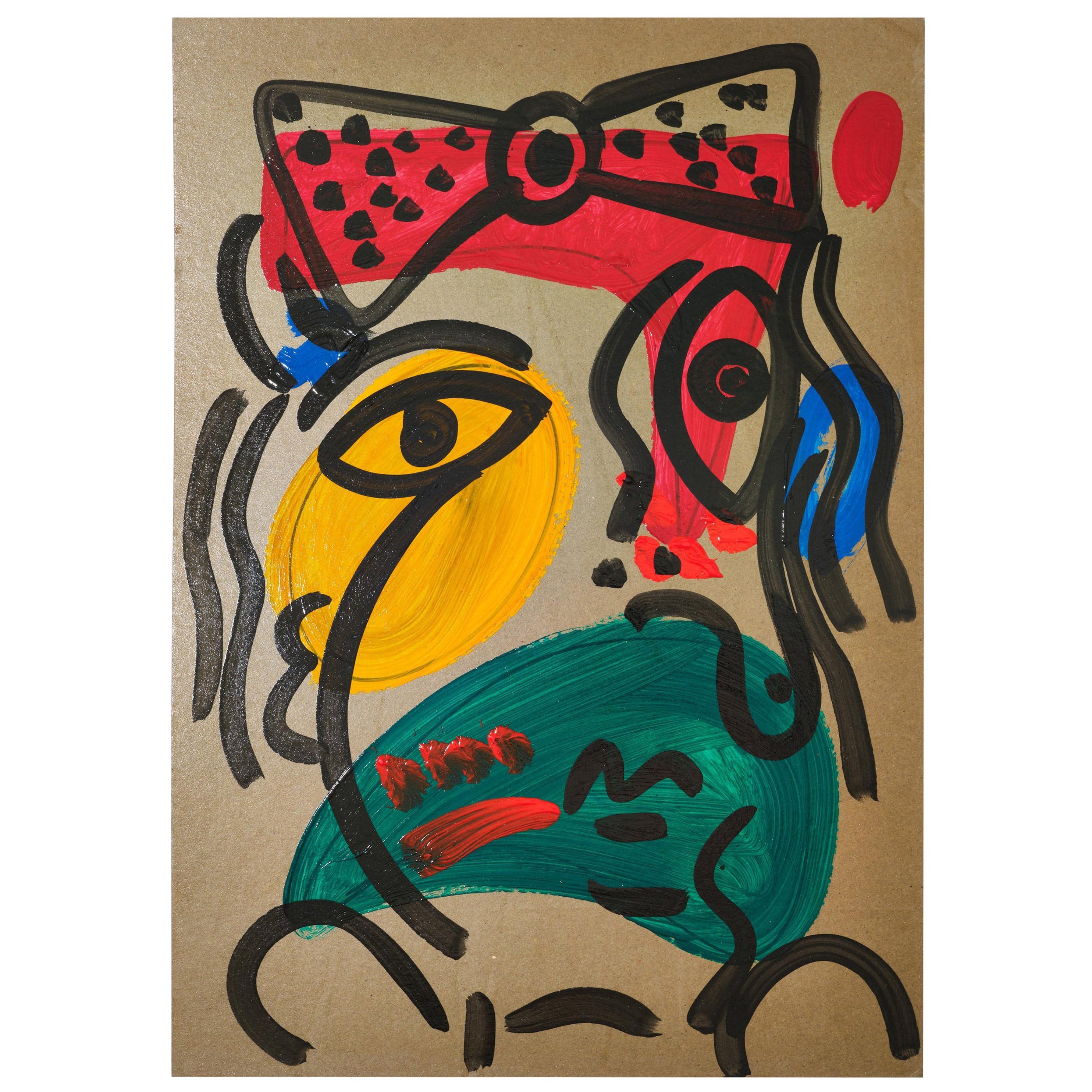 Painting by Peter Keil, C 1970, Acrylic on Board, Yellow, Red, No Frame, Germany