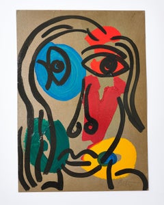 Painting by Peter Keil, Acrylic On Paper, Modern Art, Red/Blue/Green, C 1970
