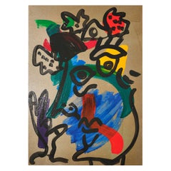 Peinture de Peter Keil, vers 1970, acrylique sur papier, Allemagne, vert, bleu, sans cadre