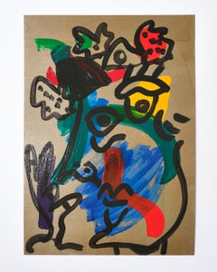 Painting by Peter Keil, C 1970, Acrylic On Paper, No Frame, Green, Blue, Germany