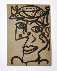 Painting by Peter Keil, Acrylic On Grey Board Paper, Germany, C 1970, No Frame