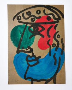 Peinture de Peter Keil, acrylique sur panneau, rouge/bleu/vert/noir, C.C. 1970, Allemagne
