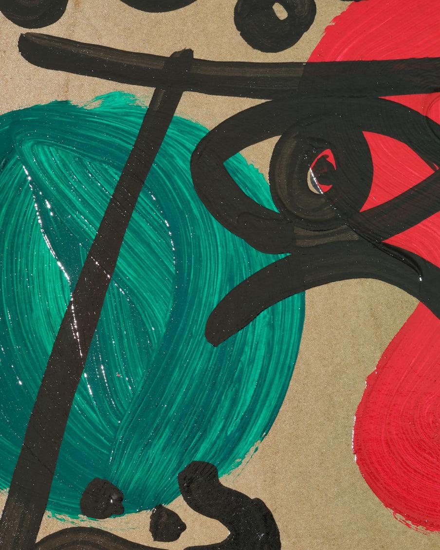 Gemälde von Peter Keil, Acryl auf Karton, Rot/Blau/Grün/Schwarz, C 1970, Deutschland (Moderne der Mitte des Jahrhunderts) im Angebot