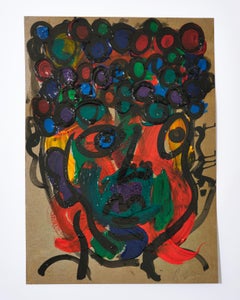 Painting by Peter Keil, Acrylic On Paper, Red/Blue/Green/Yellow, C 1970, Germany