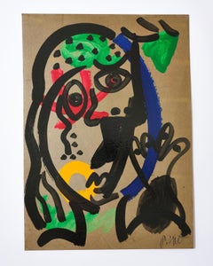 Painting by Peter Keil, Acrylic On Paper, Red/Blue/Green/Yellow, C 1970, Art