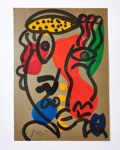 Gemälde von Peter Keil, Acryl auf Karton, Rot/Blau/Grün/Gelb, C 1970, Deutschland