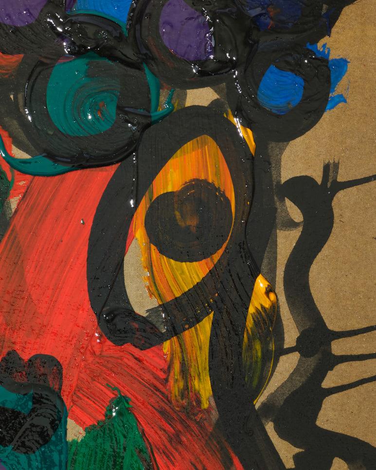 Fin du 20e siècle Peinture de Peter Keil, acrylique sur papier, rouge/bleu/vert/jaune, C 1970, Allemagne en vente