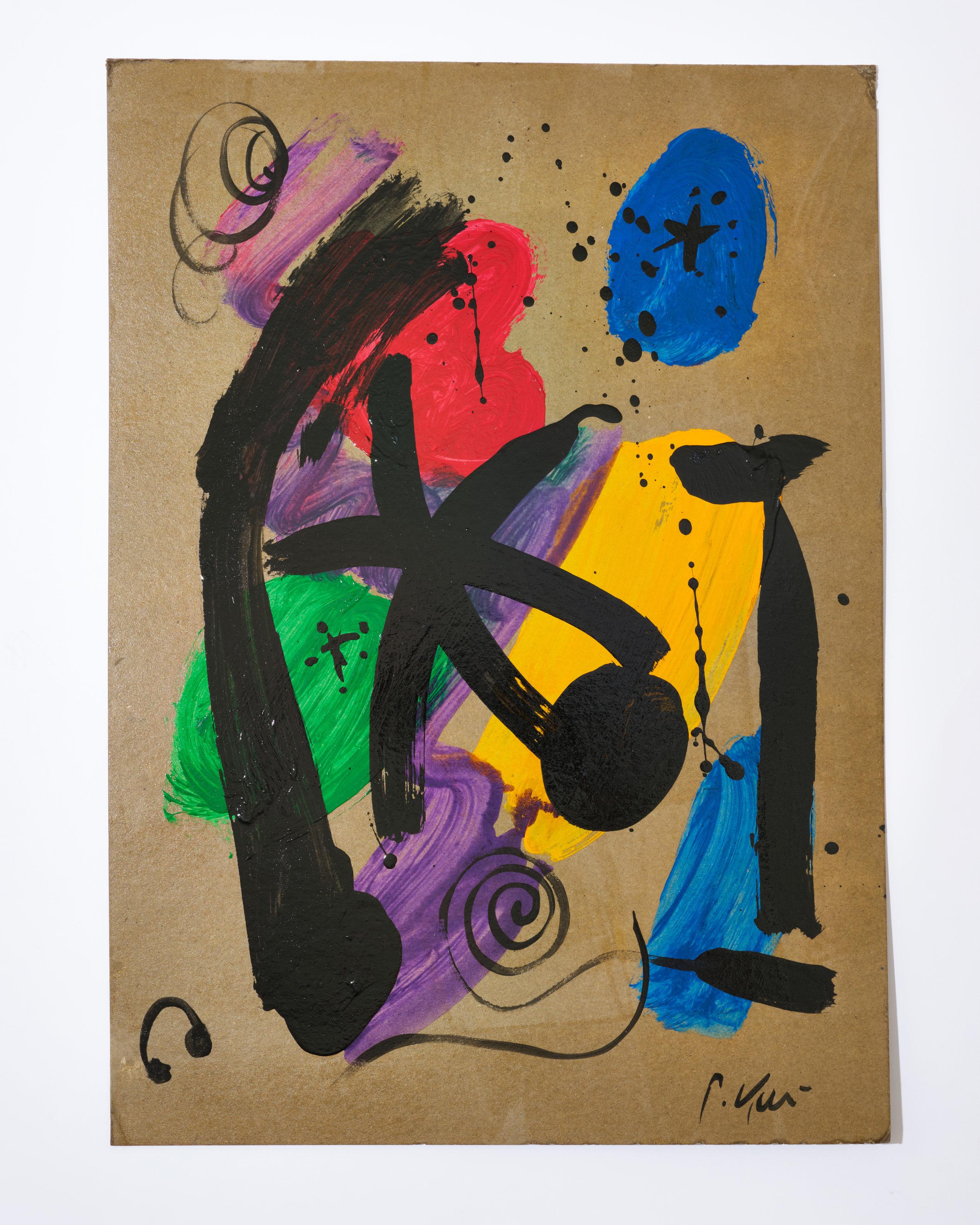 Gemälde von Peter Keil,  Acryl auf Papier, um 1970, Rot/Blau/Grün/Gelb/Violett im Angebot 5