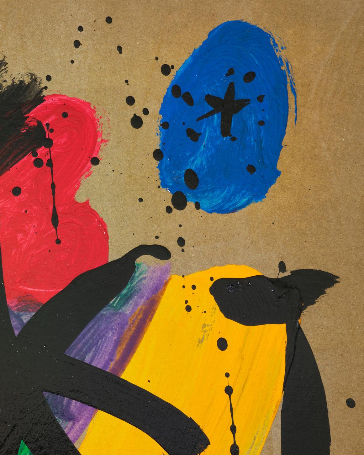 Gemälde von Peter Keil,  Acryl auf Papier, um 1970, Rot/Blau/Grün/Gelb/Violett (Moderne der Mitte des Jahrhunderts) im Angebot