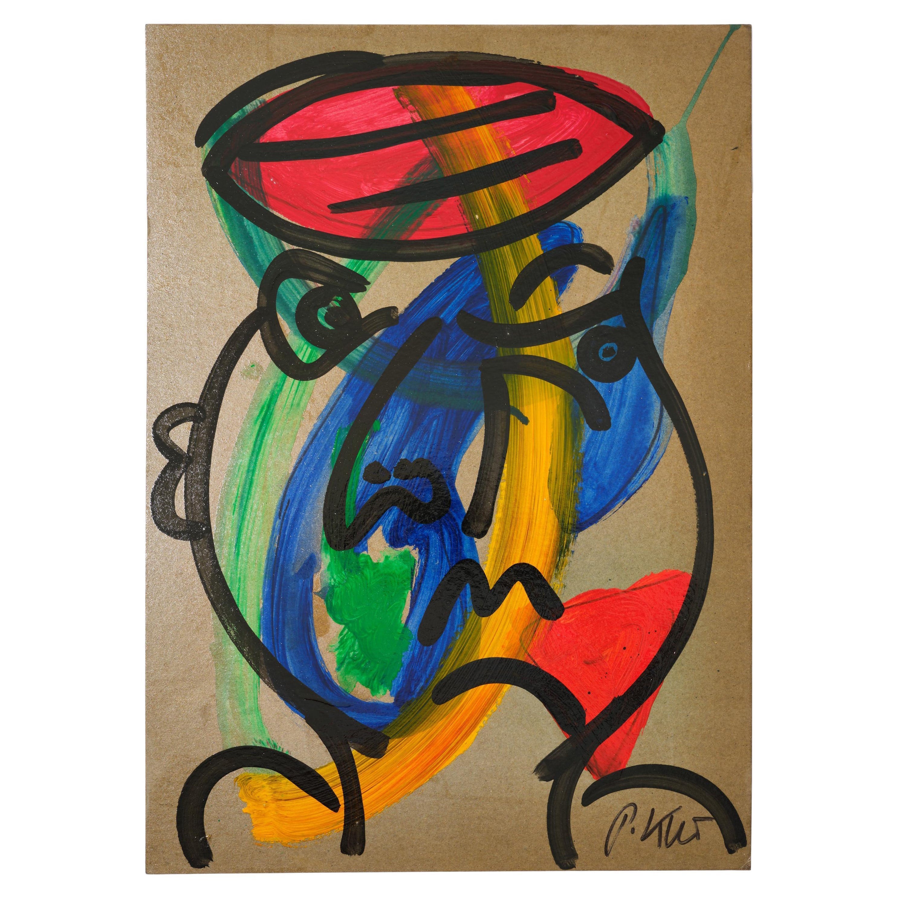 Painting by Peter Keil, C 1970, Signed, Acrylic on Board, No Frame, Modern Art For Sale