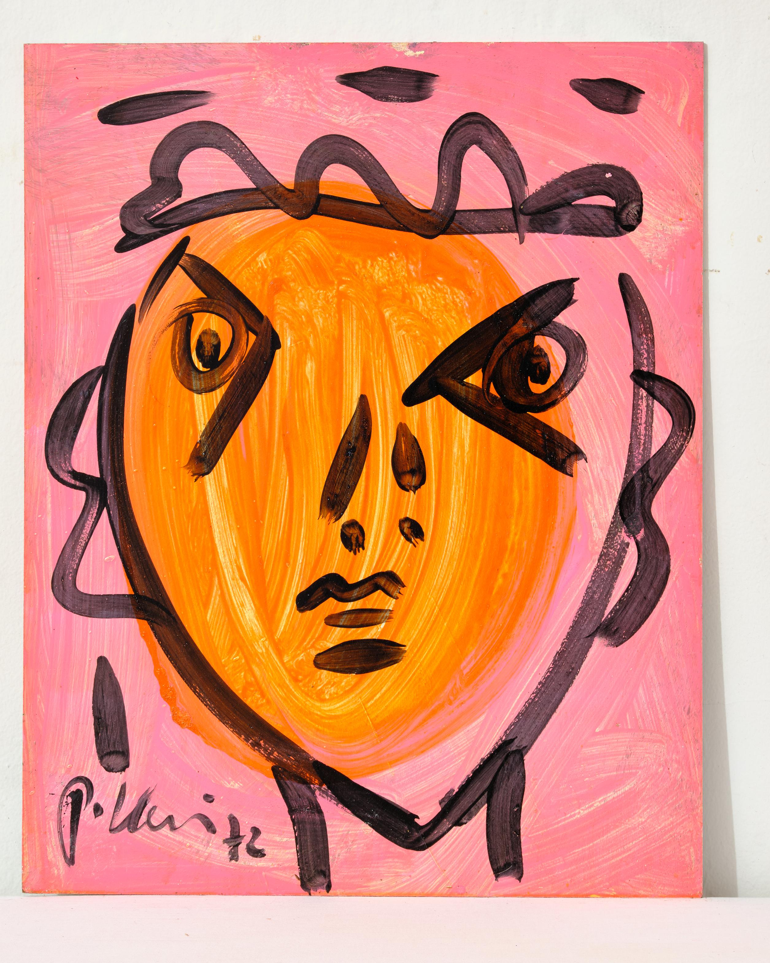 Gemälde von Peter Keil, Rosa und Orange bemalt auf Karton, Moderne Kunst, ca. 1972 im Angebot 4