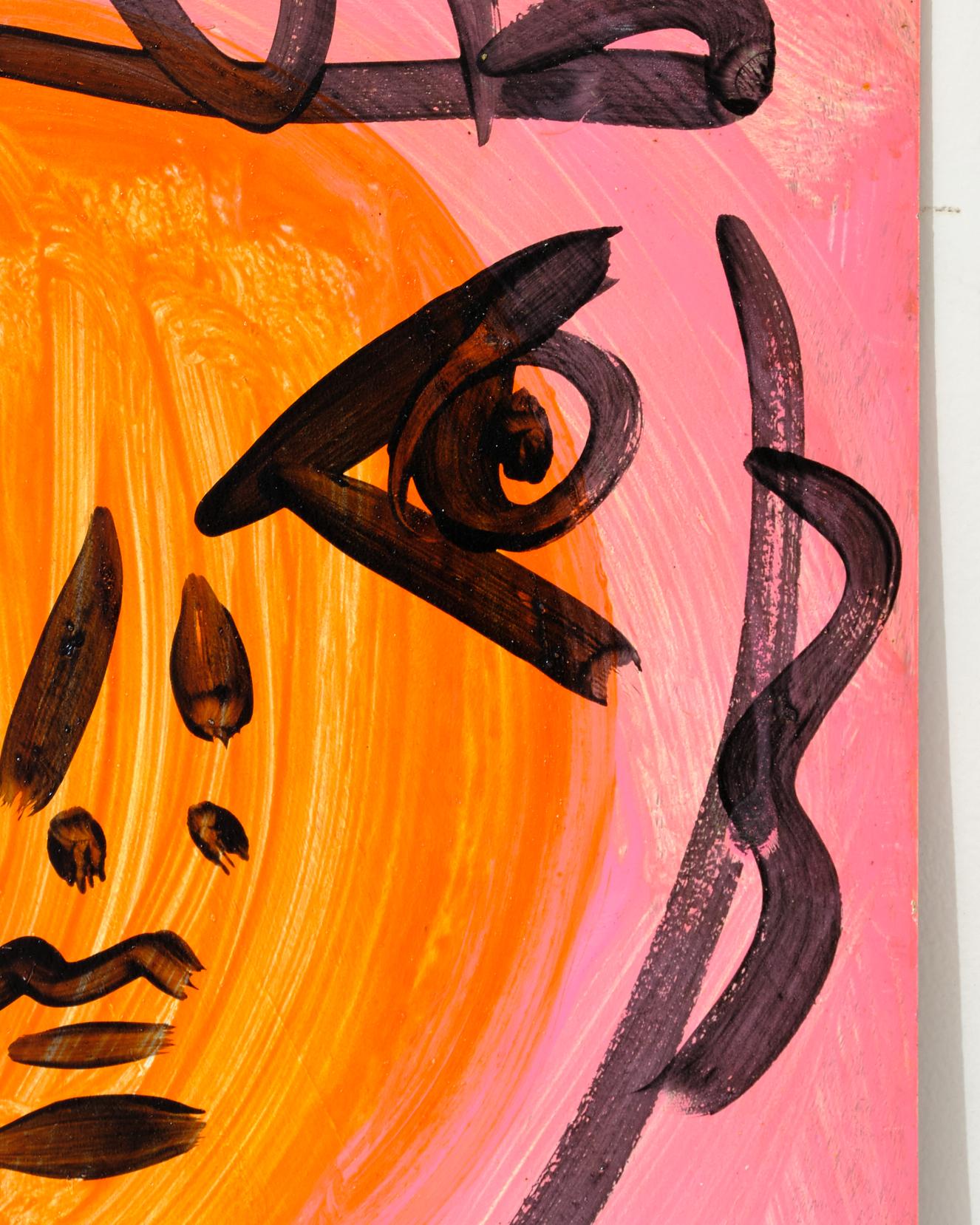 Gemälde von Peter Keil, Rosa und Orange bemalt auf Karton, Moderne Kunst, ca. 1972 (Acryl) im Angebot
