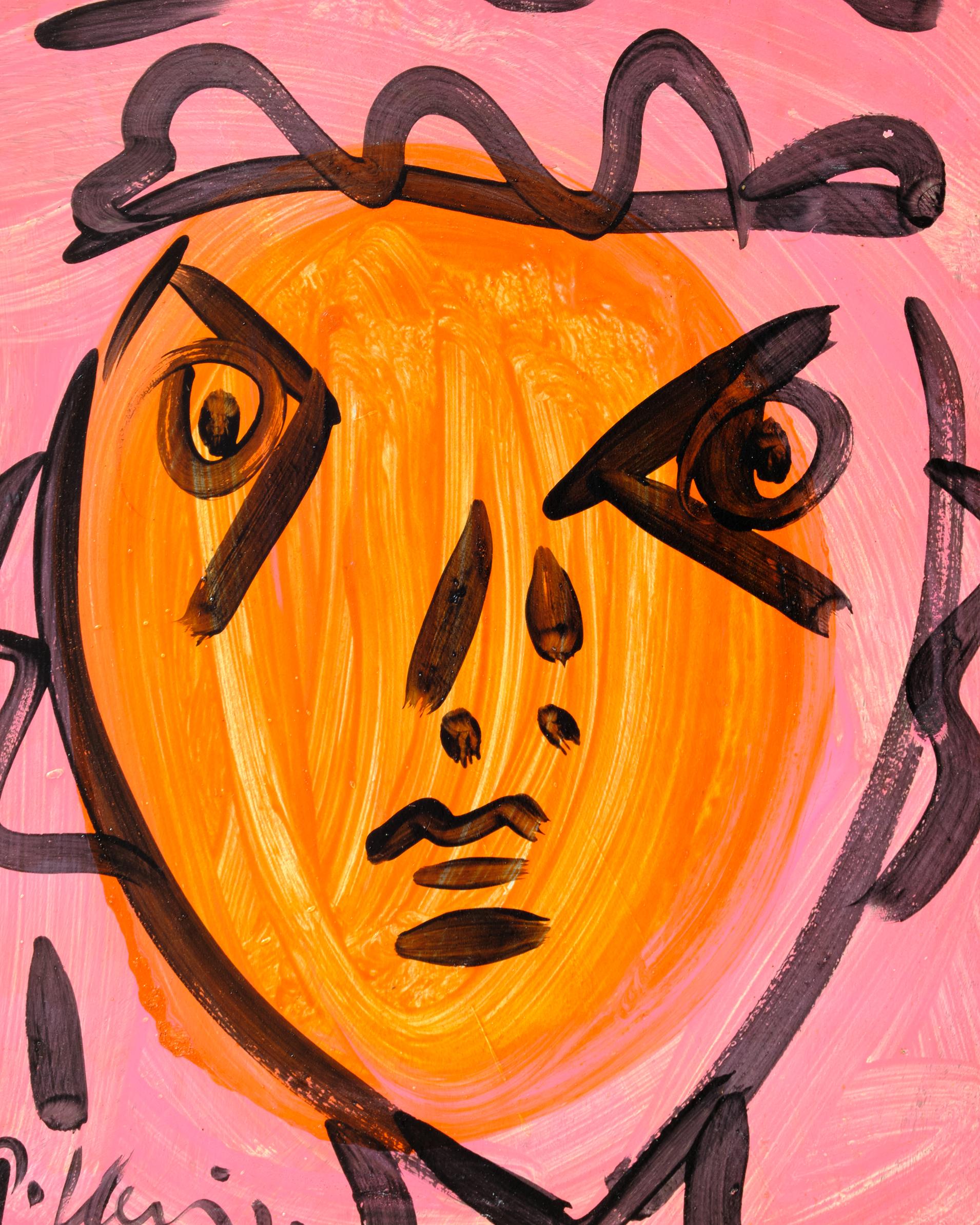 Gemälde von Peter Keil, Rosa und Orange bemalt auf Karton, Moderne Kunst, ca. 1972 im Angebot 2