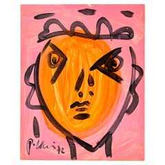 Retro Painting by Peter Keil circa 1972 Pink and Orange Painted on Board Modern Art