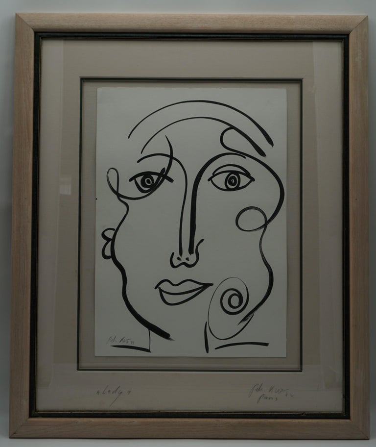 Modern Painting by Peter Keil, Black & White Art, Painted in Paris, C 1972, the Lady For Sale