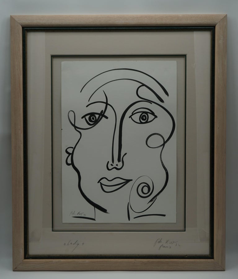German Painting by Peter Keil, Black & White Art, Painted in Paris, C 1972, the Lady For Sale
