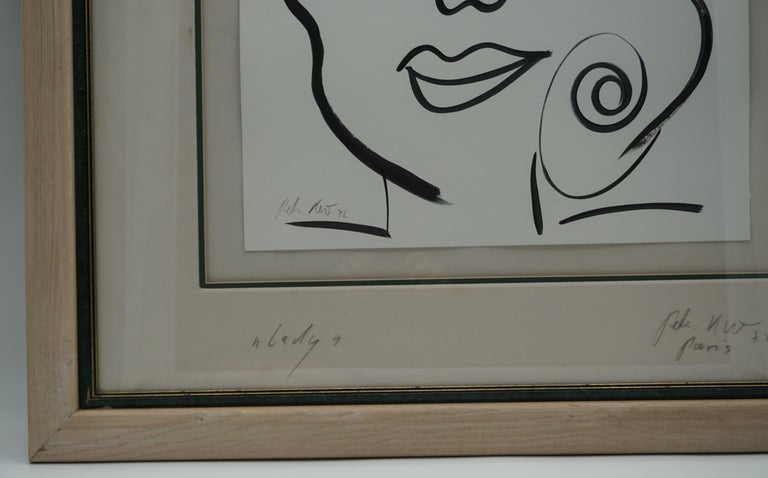 Hand-Painted Painting by Peter Keil, Black & White Art, Painted in Paris, C 1972, the Lady For Sale
