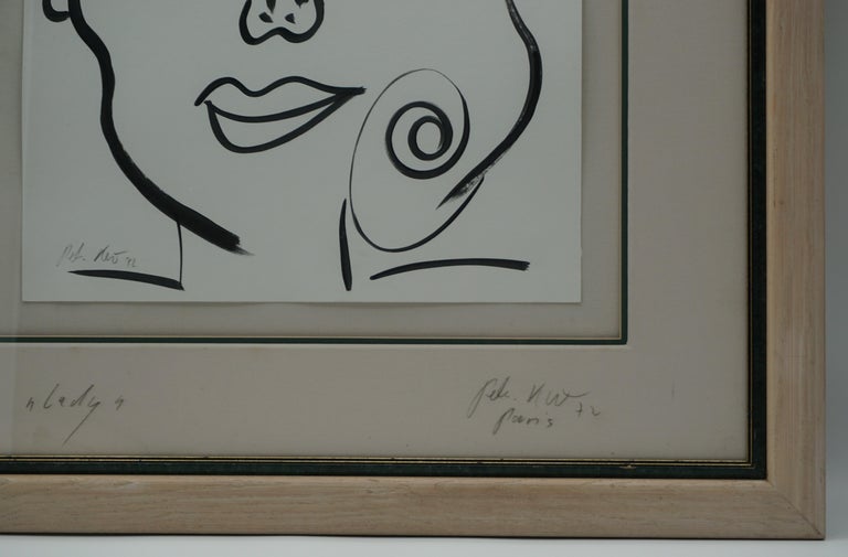 Painting by Peter Keil, Black & White Art, Painted in Paris, C 1972, the Lady In Good Condition For Sale In New York, NY