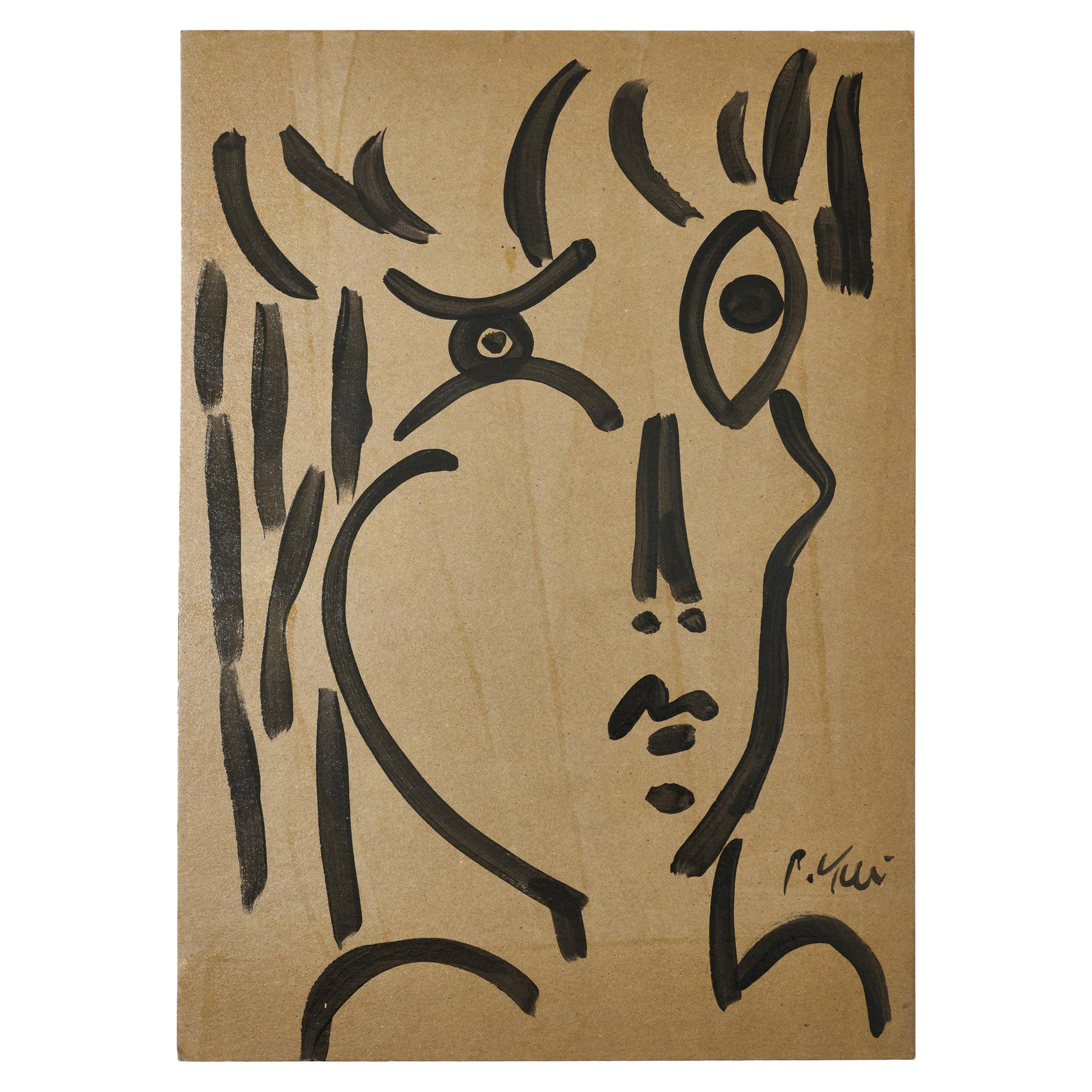 Painting by Peter Keil, C 1974, Acrylic On Grey Paper, Germany, Signed, No Frame For Sale