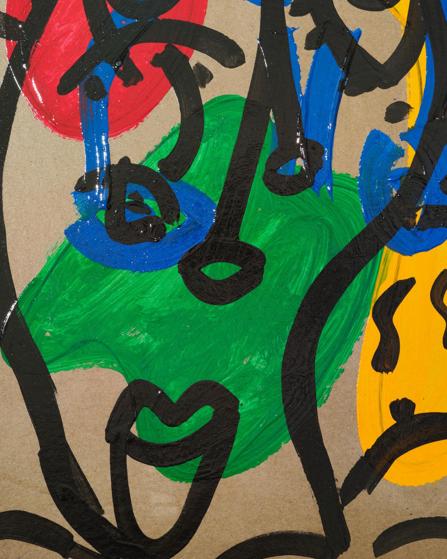 Gemälde von Peter Keil, C 1974, Rot/Blau/Grün/Gelb, Signiert, Acryl auf Papier im Angebot 3