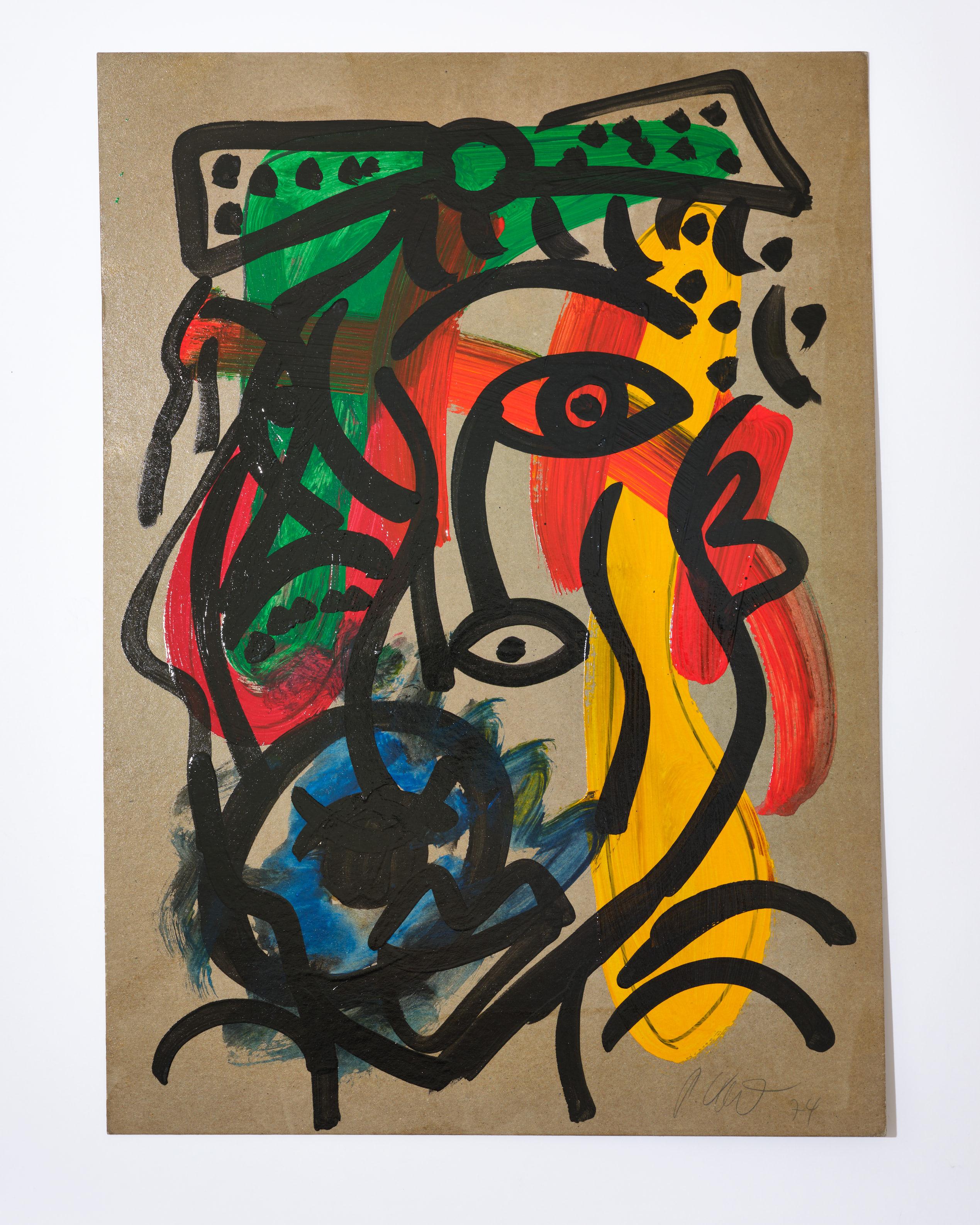 Gemälde von Peter Keil, C 1974, Rot/Blau/Grün/Gelb, Signiert, Acryl auf Papier im Angebot 6