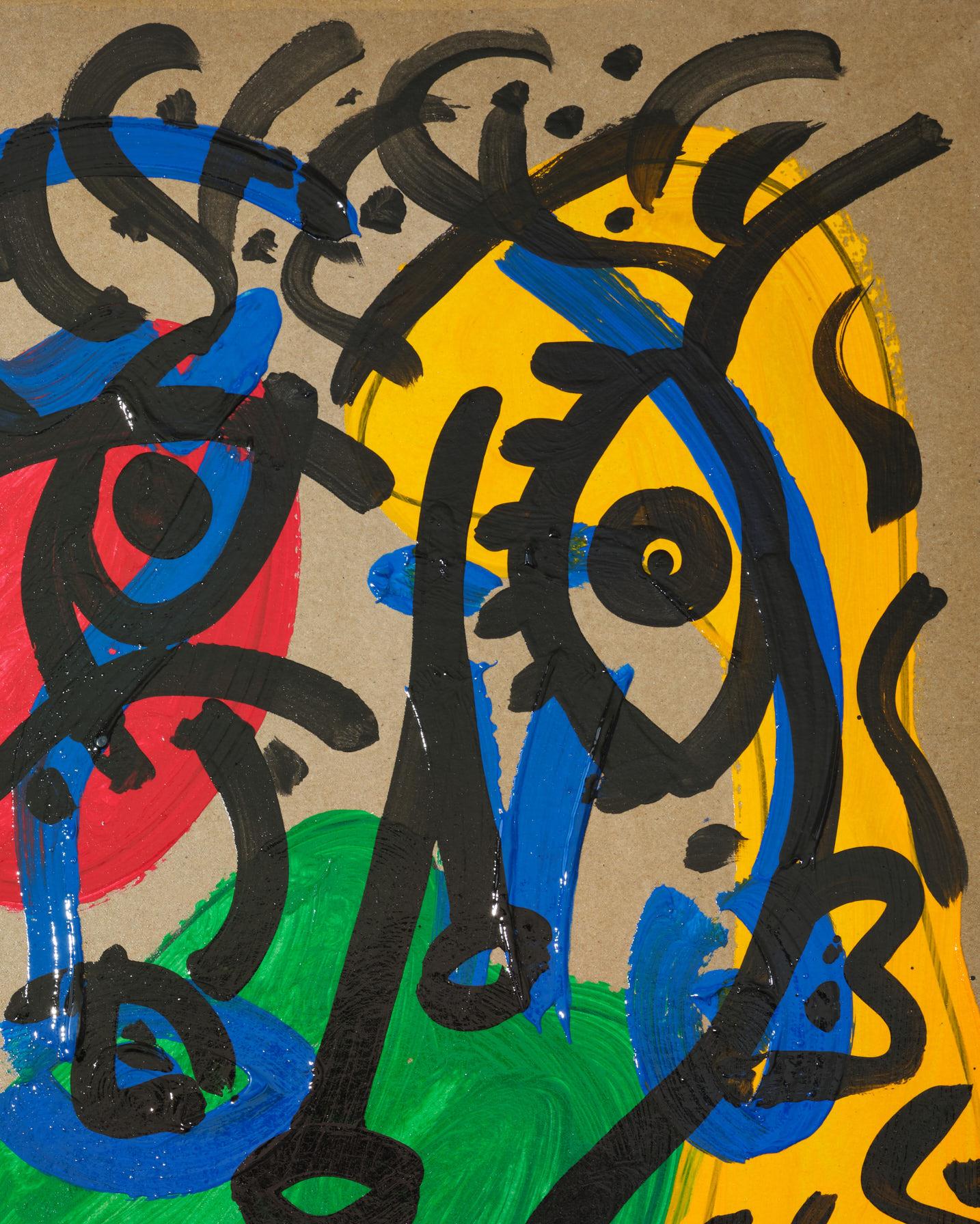 Gemälde von Peter Keil, C 1974, Rot/Blau/Grün/Gelb, Signiert, Acryl auf Papier (Handbemalt) im Angebot