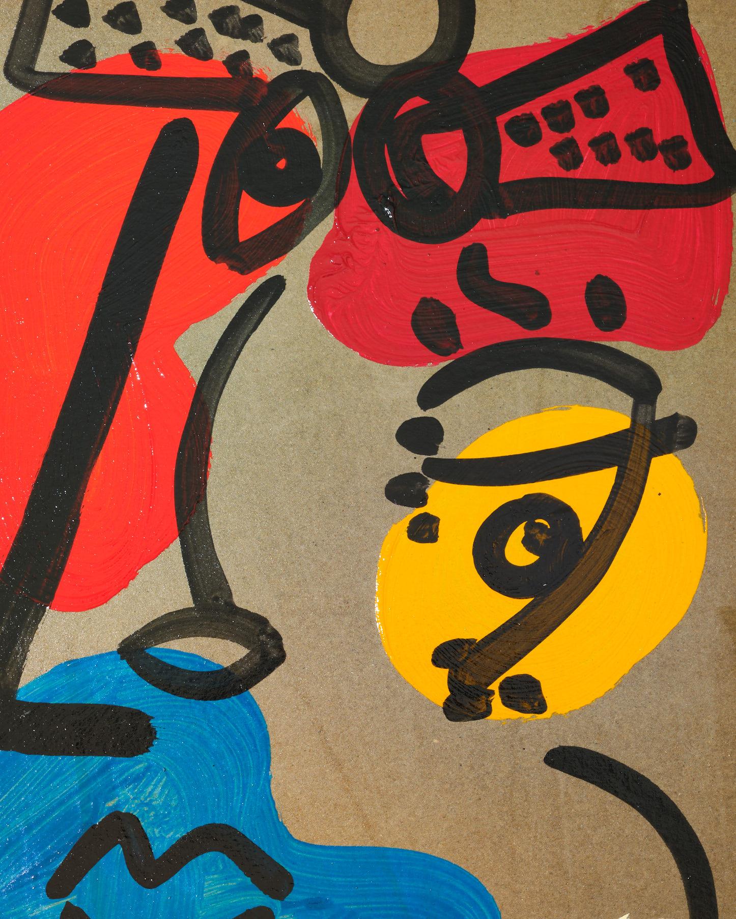 Painting by Peter Keil, C 1974, Acrylic On Paper, Red/Blue/Yellow/Black, Germany For Sale 5