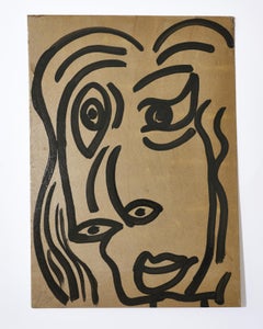 Cuadro de Peter Keil, hacia 1974, «Lady», acrílico sobre papel gris, sin marco, obra de arte