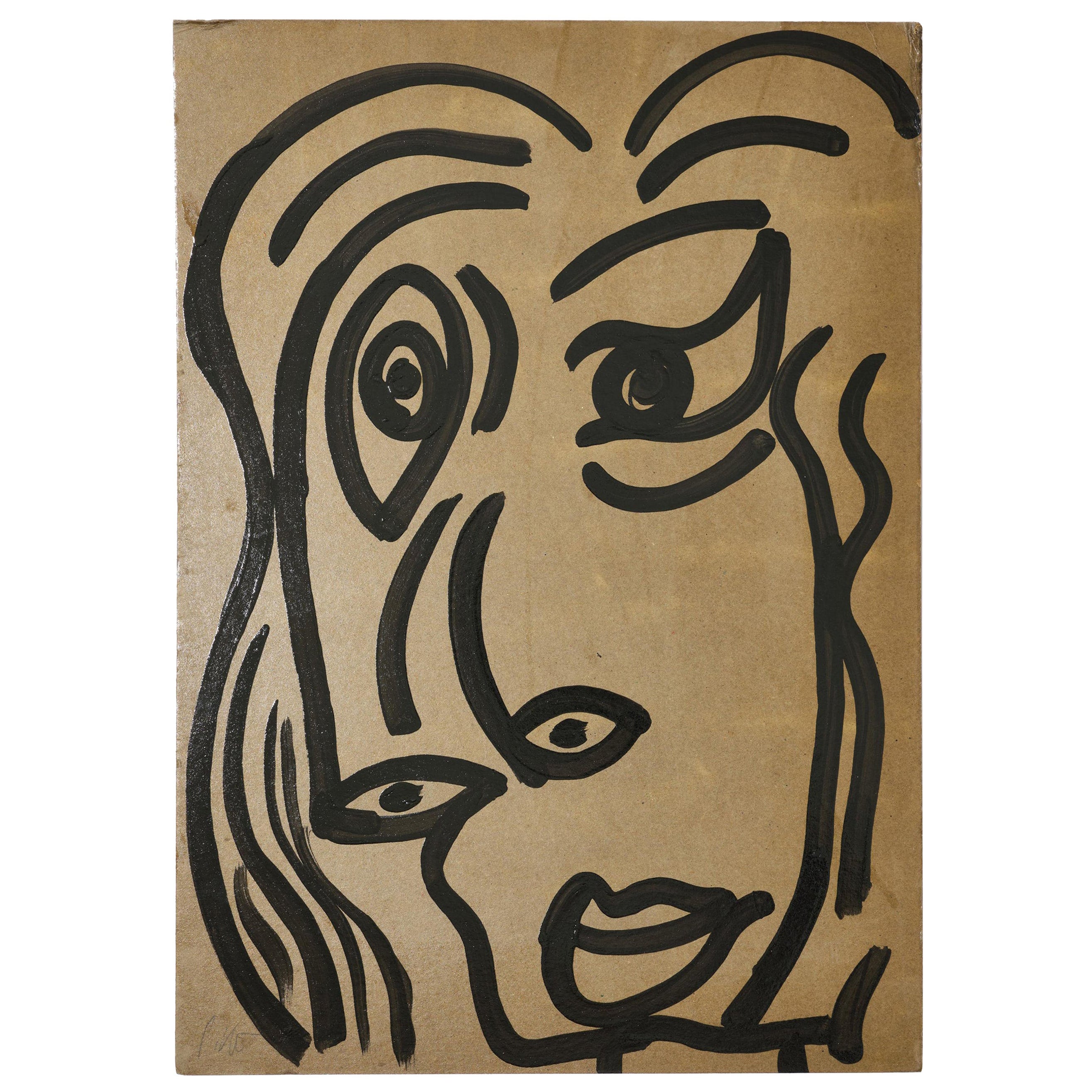 Gemälde von Peter Keil, ca. 1974, Dame, Acryl auf grauem Papier, ohne Rahmen, Deutschland